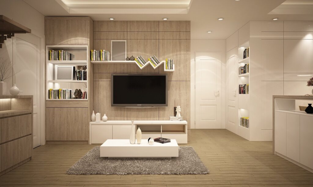 Clean and organized living room showcasing professional home organization and clutter-free design.